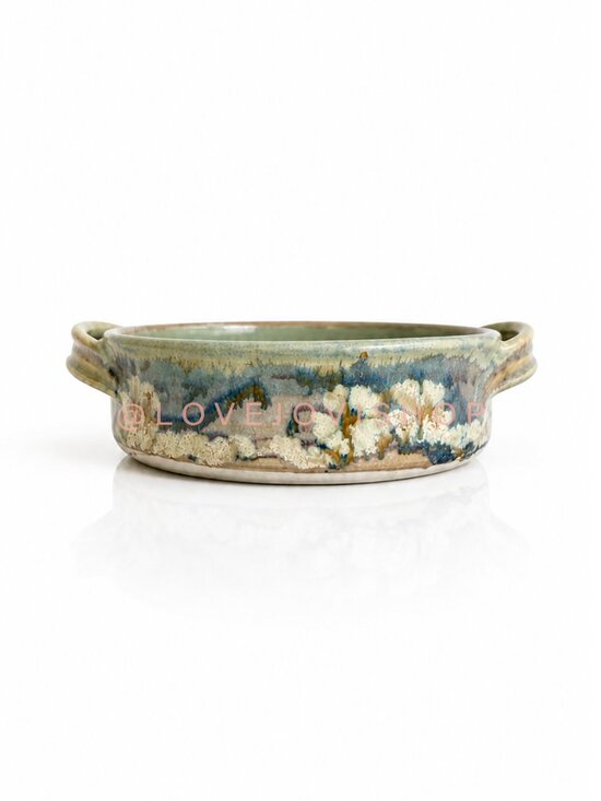 Howard Other - Artisan | Ceramic Casserole Celadon Earthenware Iron Brushstroke Floral Signed